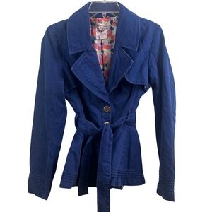 Tulle Anthropologie Blue Corduroy Belted Blazer Trench Coat Y2K Preppy Medium